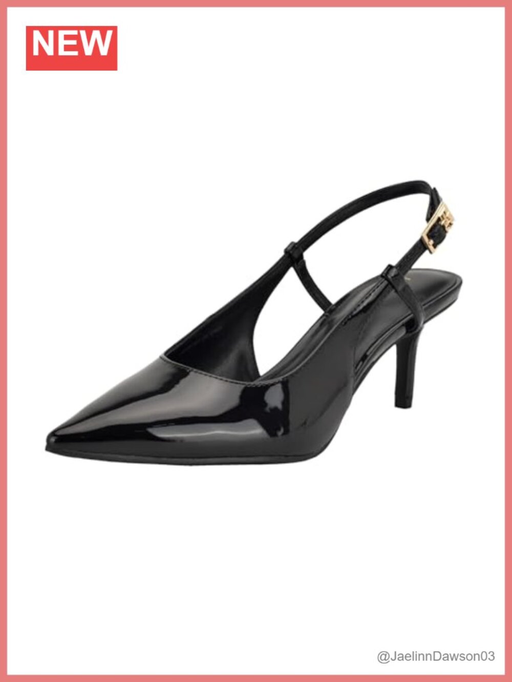 Faux Patent Leather Pointed Kitten Heel Pumps Slingback Buckle